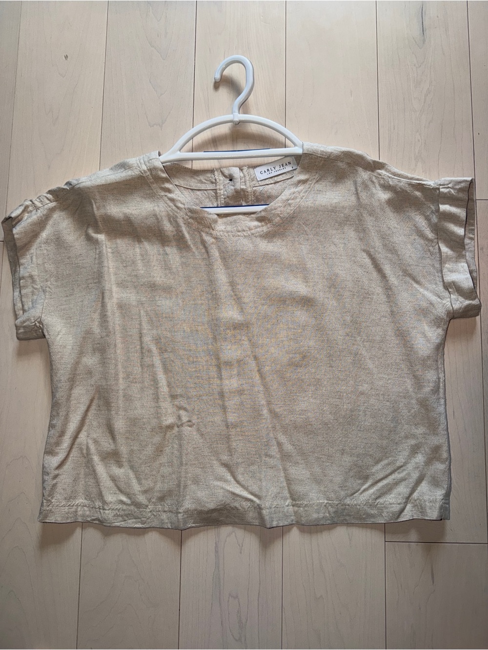 CJLA Short Sleeve Boxy Linen-Blend Top in Light Beige